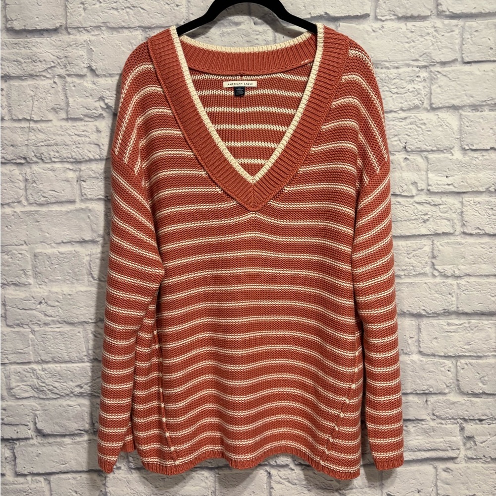 American Eagle Outfitters Striped V-Neck Sweater XXS (oversized fit)